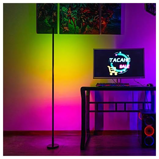 TACAHE RGB Corner Floor Lamp - Color Changing Mood Lighting, Dimmable LED Tall Standing Lamp with Remote, Atmosphere Night Light for Gaming Room, 20W 58" - Black