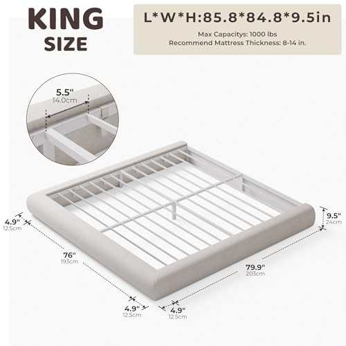 Image of RECCI AirFrame Half-Moon Upholstered King Platform Bed Frame, Minimalist Velvet Curved Arched Base, 5 Inch Fully Round Cushioned Foam, No Box Spring Needed, Easy Assembly | Round Shaped