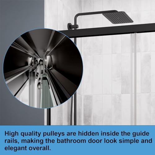 Royal Guard Shower Door,Royal Guard 44-48 Inch W X 70 Inch H Semi-Frameless Double Sliding Glass Shower Door With 1/4'' (6Mm) Clear Sgcc Tempered Glass,Bypass Shower Enclosure,Matte Black thumb #4