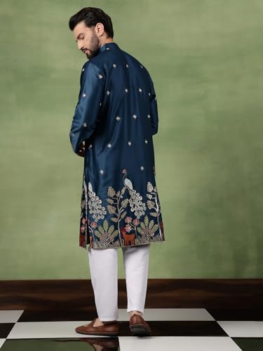 Image of SOJANYA (Since 1958 Men's Cotton Silk Flora & Fauna Embroidered Kurta With Pyjama