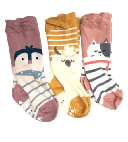 Kit 3 Pares Meia de Bebê Antiderrapante Infantil Cano Longo Unissex (Sortidas, 21-24)