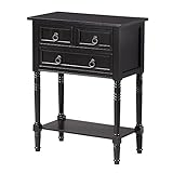 Convenience Concepts Kendra Entryway Hall Table 23.75' - 3 Storage Drawers, Traditional Console with Shelf for Decor, Office & Hallway Organizer, No Tools Assembly, Solid Wood Legs, Black