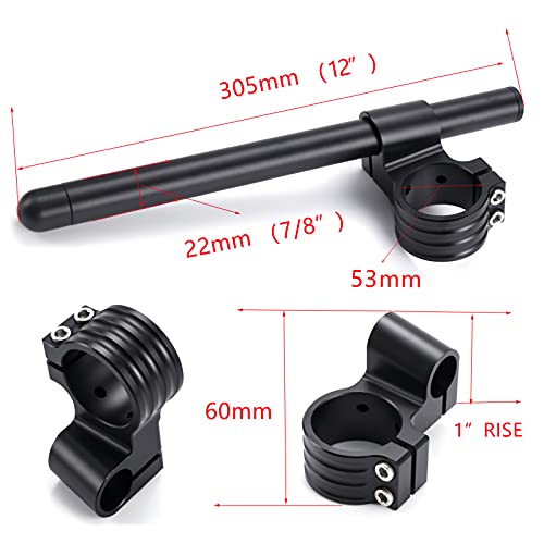 Guidon Bracelet Reglable Moto 53mm,CNC Aluminium Kit Guidon Cafe Racer Demi Guidon Rehausse Diametre 53 Pour Universel Accessoire Moto 7/8 22mm Tube 1 Paire De Couleur Noire - Image 8