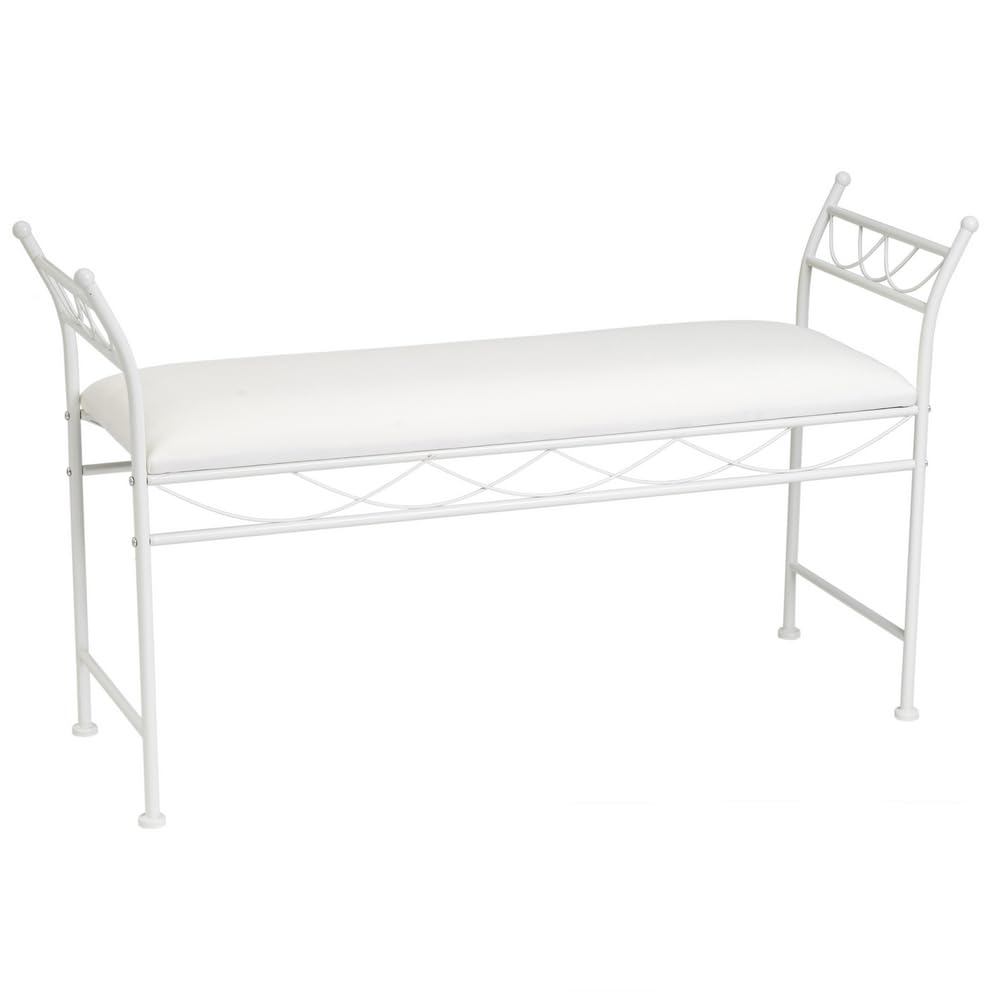 LOLAhome Banqueta Dormitorio Classic Grande de Metal Blanco y Tela de algodón de 115 cm