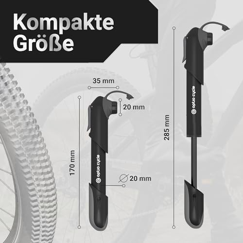 Mini Fahrradpumpe 120 PSI / 8,3 Bar – Kompakte Rahmenpumpe Kunststoff mit Halterung | Handpumpe Fahrradpumpe Alle Ventile | Kleine Luftpumpe für Rennrad, MTB, E-Bike | Portable Fahrrad Pumpe Klein