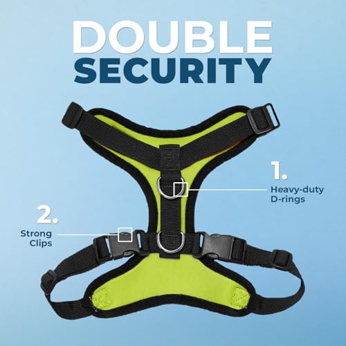 Image of Best Pet Supplies Voyager Step-in Lock Pet Harness w Reflective Pet Leash Combo Set with Neoprene Handle 5ft - Supports Small, Medium and Large Breed Puppies /Cats - Lime Green /Black Trim, S