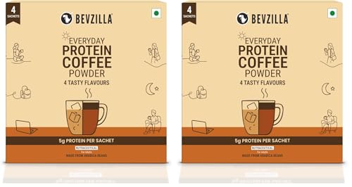 Image of Bevzilla Everyday Protein Instant Coffee Powder Sachets|40 GM(4x10g)| 5g Protein Each | Arabica Coffee | No Added Sugar | Hot & Cold Coffee Premix for Energy & Fitness (Pack of 2)