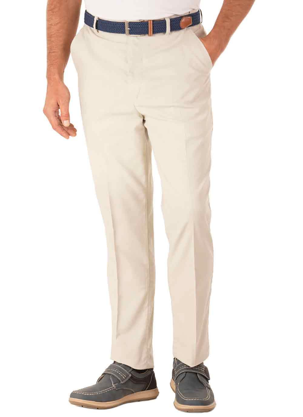 James Holton Mens Linen Blend Cotton Trousers Pants Elasticated Waist Smart Casual Trousers 44W / 29L Beige