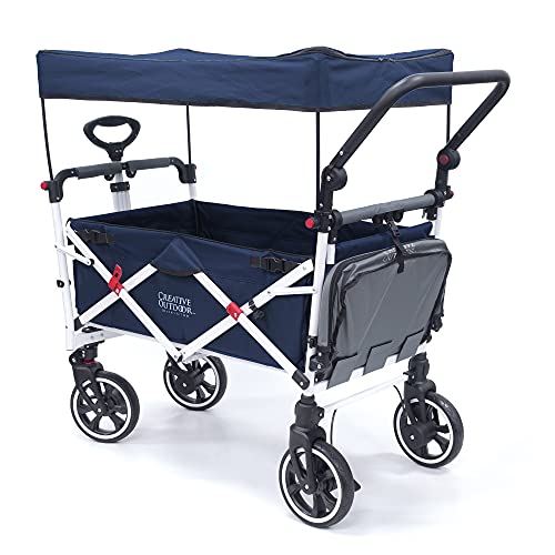 Creative Outdoor Push Pull Collapsible Folding Wagon Stroller Cart For Kids | Titanium Series Plus | Beach Park Garden & Tailgate (Solid Navy Blue) #TOP3