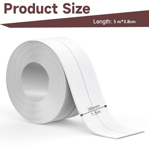2 Rollen Dichtungsband Selbstklebend, Fugendichtungsband, Dichtungsband Dusche, PVC Dichtungsstreifen Wasserdicht Klebeband, Dichtungsband mit Schaber, Abdichtungsband für Küche,Toilette,Wandecke(5 m)