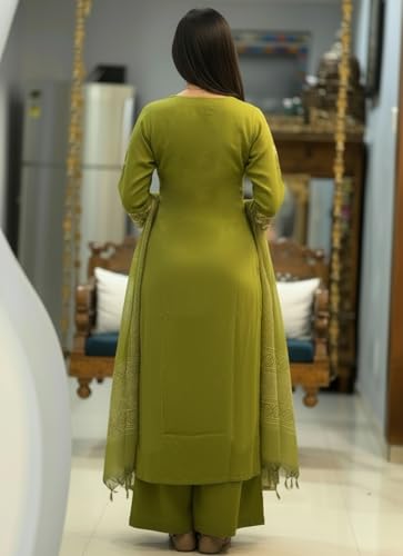 Image of ANNI Designer Women's Rayon Viscose Straight fit Printed Embroidered Kurta with Pant & Dupatta | Ethnic Kurta Set for Women | Daily, Office & Festive Traditional