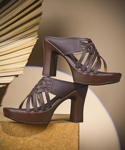 Image of JM LOOKS Women Stylish Woven Strap Platform Block Heel Sandals Perfect For Party And Festive Occasions