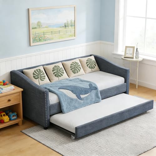 Upholstered Twin Daybed with Trundle and Tufted Arms