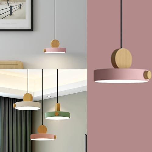 XINYASEE Modern Chandelier，Wooden Pendant lamp，LED Industrial Ceiling Pendant Light, Pendant Hanging Ceiling Pendant Light Lamp Fixture,Ceiling Light Pendant for Kitchen, Dining Room (Pink)