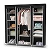 INTIRILIFE Vouwkast 150x175x45 cm in raven zwart - met ritssluiting stoffen kast kledingkast met kledingstang, vakken en zijzak - camping steekkast textiel garderobe