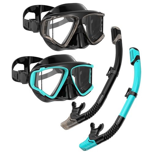 Set de snorkel para adultos con máscara de buceo, visor panorámico HD, snorkel seco, anti-vaho y anti-fugas, con cubierta para nariz y bolsa de viaje