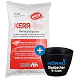Keraflott Reliefgießpulver weiß 5 kg inklusive kör4u Gipsbecher zum Anrühren, Gießen und Basteln