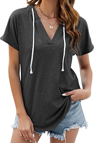 Image of Womens Long Sleeve V Neck Hoodie Sweatshirts Lightweight Pullover Tops