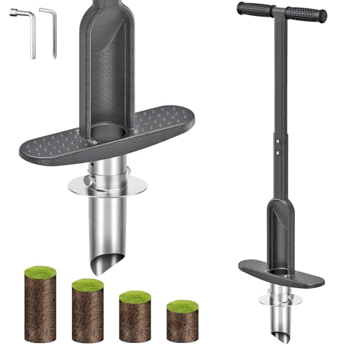 BeneLabel Zwiebelpflanzer, 93cm Blumenzwiebel Pflanzwerkzeug Langstiel Federform Tulpen Narzissen Rasenlocher Ausstecher 7.6-15cm Tiefe Einpflanzhilfe mit Automatischer Entleerung für Verdichtete Erde