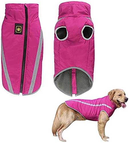 KUTKUT Windproof Warm Dog Winter Jacket Reflective Waterproof Polar Fleece Lining Wind Breaker with Leash Hole Pet Warm Clothing for Small -Medium Dogs. (Dark Pink, Size: XL, Chest: 52cm)
