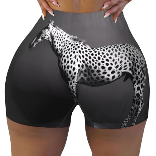 Pevtufa Monochrome Leopard Horse Print Workout Shorts for Women Seamless Soft Smooth Gym Yoga Scrunch Active Shorts