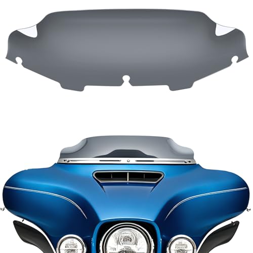 Image of DREAMIZER Wave Windshield Windscreen,Specific Fit Motorcycle Windshield, PC Wind Deflector Compatible with Harley Touring Electra Street Tri Glide 1996-2013 (Smoke Black 6inch)
