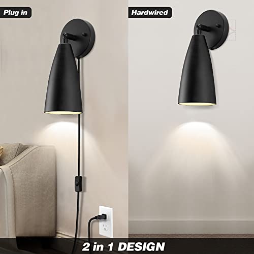 Kewanno Plug In Wall Sconces, 2 Pack Swing Arm Wall Lamp With Plug In Cord, Industrial Plug In Wall Light Sconces With On Off Switch, Black Wall Sconces Lighting For Bedroom, Living Room #TOP1