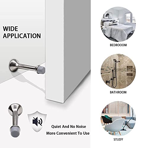 Triumph Hardware 3" Inch Heavy Duty Solid Rigid Door Stop With Soft Rubber Tip, Zinc Metal Solid Door Stopper Protect Wall & Door, (Brushed Nickel) #TOP5