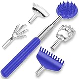 Rückenkratzer Aus Bis 76,5cm Edelstahl Teleskopstange Rückenkratzer für Rücken und Kopf Kratzen, sofortige Linderung von Juckreiz (5 Kopf mit Blau)
