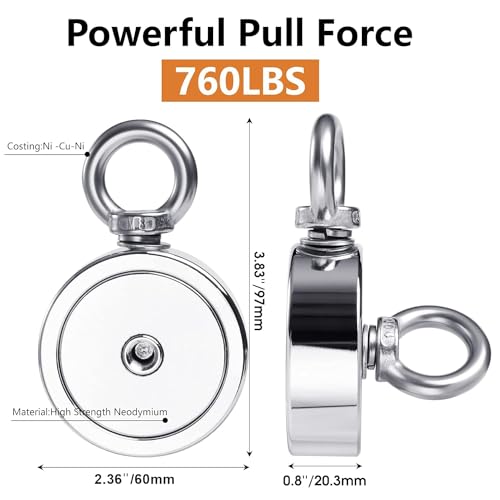 Vndueey MAGNET FISHING KIT Magnets 760 Lbs Pulling-Includes Grappling Hook thumb #2
