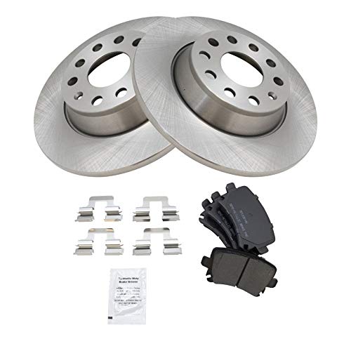 Image of TRQ Rear Semi Metallic Brake Pad and Rotor Set 11.26 in 5-Lug | For 2006-2007 Audi A3 2006-2007 A3 Quattro 2006-2010 Volkswagen GTI 2007-2008 Eos 2009-2010 CC Luxury Sport 2009-2011 Tiguan