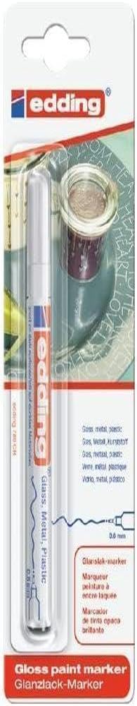 edding 780 marcador de tinta opaca brillante - blanco - 1 rotulador - punta extrafina 0,8 mm - rotulador brillante efecto lacado para vidrio, piedras, madera, plástico, papel - color permanente