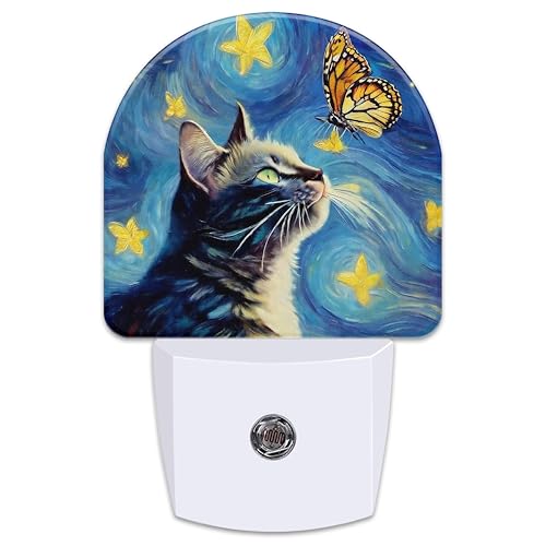 VURQLHE Cat and Butterfly Night Light for Kids, Starry Night