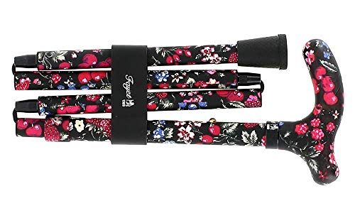 Canne pliante aluminium motifs fruits sur fond noir - FAYET Cover
