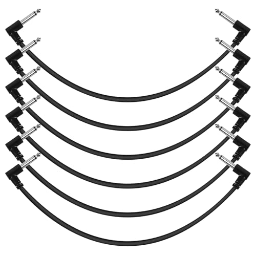 GOGHOST 12 Inch Guitar Patch Cables 6 Pack, 1/4" Right Angle Guitar Effect Pedal Board Patch Cable, Noise Free and Long-Lasting Patch Cords for Pedals, Black