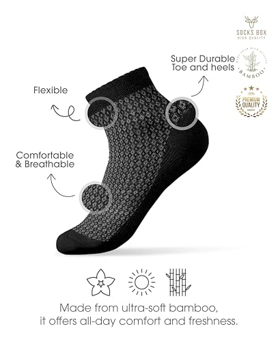 Image of Mens Ankle Socks, Premium Quality Bamboo Rayon Ankle Socks, Patterned, 5 Pairs, Gift Box, Size 8-13