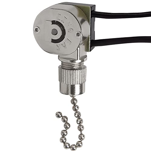 Image of Ceiling Fan Light Switch Metal Zing Ear ZE-109M,Two-Wire ON-Off Pull Chain Switch, Compatible with Hunter Ceiling Fan Light (Nickel)