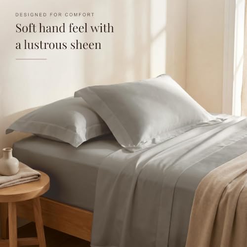 Image of Huesland Luxury 300 TC 100% Pure Cotton Luxe Soft Touch King Size Bed Sheet Cotton - Soft, Durable & Stylish | Glacier Grey | 108 x 108 inches