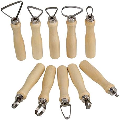 BQLZR Stainless Steel Wooden Thick Handle Flat Wire Clay Pottery Sculpting Tool Set Pack of 10