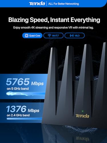 Image of Tenda WiFi 7 Router BE7200 - Dual-Band High-Speed Wireless Internet Router with 2x2.5G Ports, Quad-Core CPU, MLO & VPN, Private IoT Network, Supports OpenWRT, Ideal for Home & Business Use (BE12Pro)