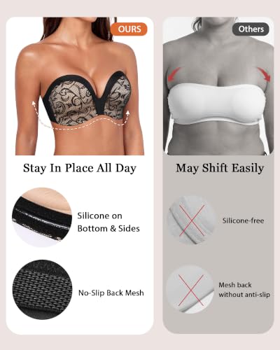 Image of HACI Push Up Strapless Bra for Women Anti-Slip Padded Wireless Stay Put