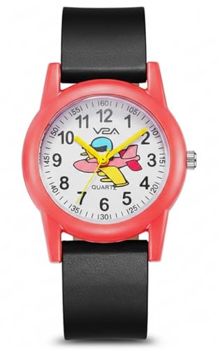 Image of V2A Resin Analog Aeroplane Print Dial Cute Watch For Kids And Toddlers Unisex-Child Between 2 To 8 Years Of Age Black Band 30 M Waterproof Watches For Kids, Dial White, Band Gold