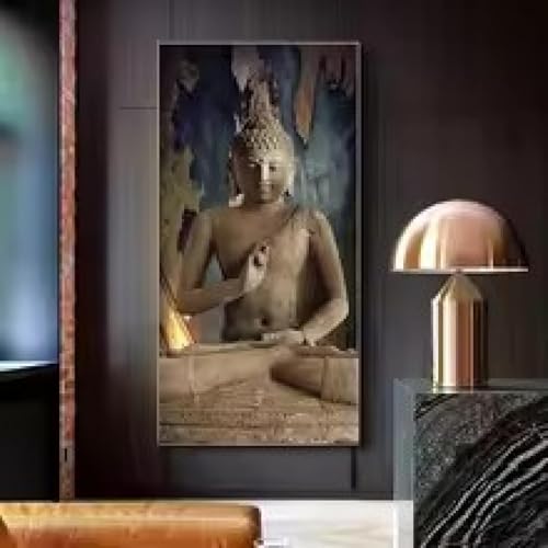 Peinture de Bouddha vintage grand format pour art mural de chambre