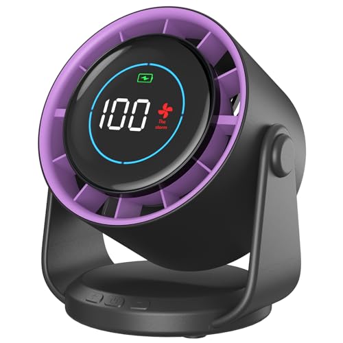 Ventilatore da Tavolo Silenzioso, Potente e Regolabile | Display LED, 11 velocità, 5400 mAh| ventilatore da parete Inclinazione variabile a 105° Per Camera, Soggiorno, Cucina, Scrivania,Campeggio