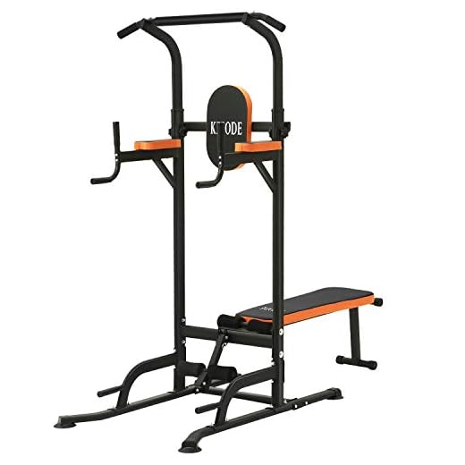 Kicode Power Tower with Bench Pull Up Bar Dip Station, Home Gym Height Adjustable Exercise Tower Dip Stand, Strength Training Multi-Function Fitness Equipment