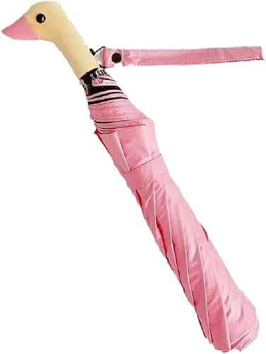Compact Umbrella Travel Portable Duck Head Handle Umbrella Folding Automatic Rain Umbrella Cute Cartoon Vinyl Creative Umbrella (Color : Pink) #TOP28