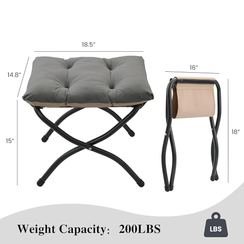 Mordchil HF 15"(H) Folding Ottoman, Foldable Footrest Stool, Small Foot Stool for Couch, Portable Collapsible Foot Rest Ottoman for Sofa, Accent Padded Ottomans for Living Room, Bedroom, Dark Grey by Mordchil HF - Image 2