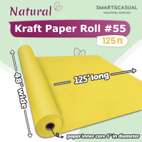 Image of SMART&CASUAL 48 inch x 1,500 inch (125') Lemon Yellow Kraft Craft Paper Roll for Gift Wrapping Bulletin Board Bouquet Flower Art Packing Parcel Table Covering 80GSM 55LB (Lemon Yellow, 48 inch x 125')