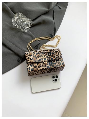 COZYEASE Women's Leopard Print Shoulder Bag Metal Chain Strap Square Bag Leather Clutch Purses4