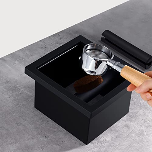 Coffee Knock Box, Open Bottom Knock Box Chute with Detachable Rubber Rod, Bottomless Espresso Coffee Ground Knock Box Black